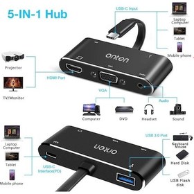 Resim Onten Usb C To Hdmı Vga Hub Adaptör, 5-In-1 4K Type C To Hdmı+Vga 