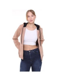 Resim Backpacker Kadın Sweatshirt Kapüşonlu Fermuarlı Bej 001 