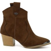 Resim Gönderi R Kahve Süet Sivri Burun Kalın Topuklu Kovboy Bot Kahve 