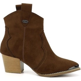 Resim Gönderi R Kahve Süet Sivri Burun Kalın Topuklu Kovboy Bot Kahve 