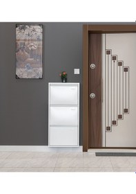 Resim Kaser Metal 3'lü Beyaz Ayakkabılık 