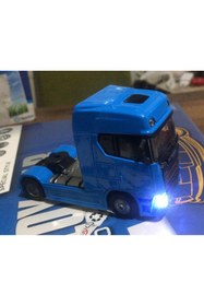 Resim metaş oyuncak Oyuncak Metal Model Işıklı Sesli Mavi Scania Tır Çek Bırak 12 cm 