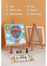 Resim Balon Temalı Çocuk Boyama Tuvali Şövaleli Eğitici Boyama Seti 20x20 Cm 