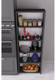Resim 5 Raflı Mutfak Rafı 150 Cm Kiler Rafı, Kahve Köşesi Organizer Ve Çok Amaçlı Raf,mutfak Dolabı Antrasit 