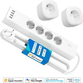 Resim Meross Wi-Fi Uzaktan Kontrollü Akım Korumalı 4 USB Girişli Akıllı 4lü Priz Ve 2li Tekli Priz Seti 