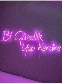 Resim Bi Güzellik Yap Kendine Neon Yazı Neon Tabela Dekoratif Aydınlatma(100X50Cm), pinkgüzellilk100raven 