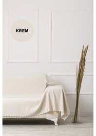 Resim Krem Battal Boy Kollarınıda Kapatan Çift Taraflı Çekyat Koltuk Örtüsü Şalı 