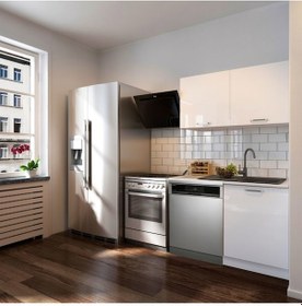 Resim Manza Hazır Mutfak Dolabı 120cm - Parlak-beyaz Laminat Tezgah Dahil-bulaşık Makinesi Yeri Mevcut Beyaz 