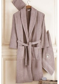 Resim Güvenal Pamuxu 8 Parça Bornoz Seti Bornoz Takımı Çeyiz Seti 3 Kahverengi 