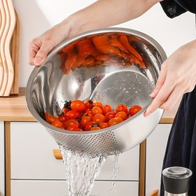 Resim Ergonomik, Paslanmaz Çelik Mutfak Süzgeci - Meyve & Sebzeler için Çok Fonksiyonlu Süzme Sepeti, Gıda Güvenliği, Yıkama & Saklama için İdeal 