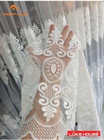 Resim Lüks Tül Perde Brode Işlem Yüksek Kalite Beyaz Rengi Modern House 