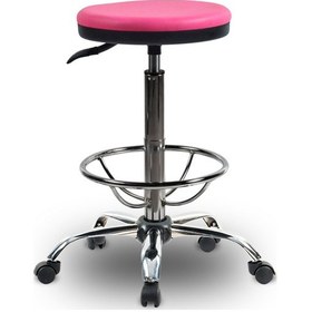 Resim Ofiscombin Ofis Büro Laboratuvar Döner Tekerli Amortisörlü Çemberli Tabure Pembe Deri 00047499703 