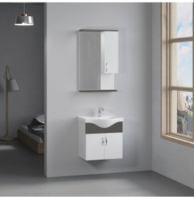 Resim Denko Akyazı 55 CM Mdf Banyo Dolabı Takımı Antrasit Gri 