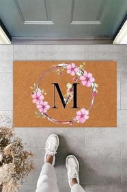 Resim KARMAT Özel Harfli Paspas, M Harfi, İç ve Dış Kapı Önü Paspası, Dijital Baskı Bej-45 x 70 
