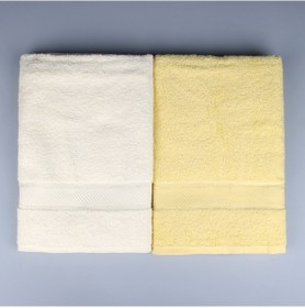 Resim İkili Banyo Havlusu Krem - Sarı 