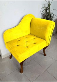 Resim Yeni Model Ters Kol Tekli Köşe Koltuğu Josefin Bench Ceviz Ayak Sarı 