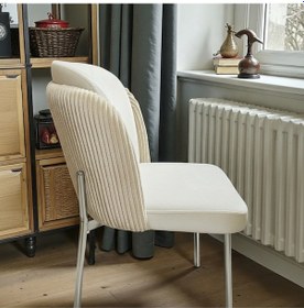 Resim Msy Home 6 Kişilik Aura Krom Serisi Beyaz Lake Oval Yemek Masası Ve Puffy Krem Sandalye Takımı Modern Krem 