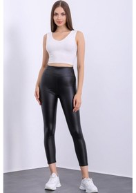 Resim Pucka Fashion Içi Kadife Yüksek Bel Toparlayıcı Deri Taytsiyahxl Siyah 