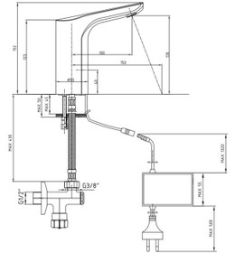 Resim Eca Luna Fotoselli Lavabo Bataryası Yandan Kumandalı Elektrikli 108108060 Çift Su Girişli 