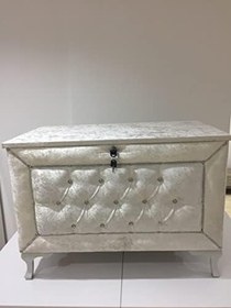 Resim Çeyiz 17368 SANDIK Kapitone Model 3lü Set Krem Kadifemsi Kumaş İçi Tela El Yapı 