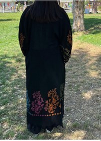 Resim Siyah Renkli Çiçek Desenli Kaftan Kimono Salaş Yazlık Plaj Ve Günlük Kullanım Çok Renkli 