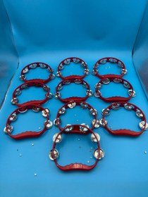 Resim Ekin Kırmızı Gelin Nedime Tefi Kına Gecesi Düğün Damat Sünnet Halay Metal Zilli Sade Plastik Tef 5 Adet 