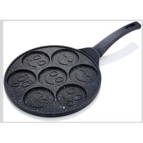 Resim 27 Cm Granit Döküm Emoji Pankek Krep Tavası Çocuklara Özel Hediyelik Pratik Tava Siyah 