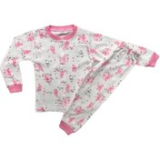 Resim By Cwhr %100 Pamuk Önden Çıtçıtlı Tavşan Baskılı Kız Bebek Pijama Takımı Mevsimlik Kız Bebek Pijama Takımı 