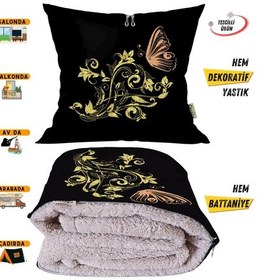Resim Çiçekli Kelebek Desen Tv Battaniyeli Opsiyonel Dekoratif Yastık Kırlent 2 İn 1 Battaniye Çok Renkli 