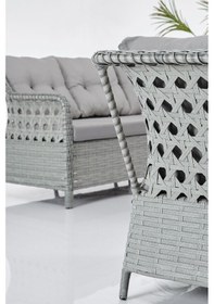 Resim Deniz Rattan Puflu Bahçe Balkon Takımı 3+1+1 Gri 