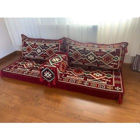 Resim Coton Şark Köşesi Anadolu Desenli Minder Takımı Bordo 