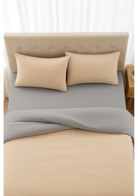 Resim Formeya Lastikli Çarşaflı Bej Nevresim Takımı Tek Kişilik 