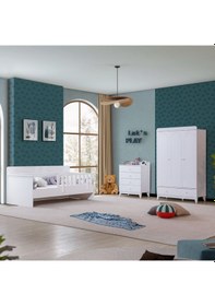 Resim Royale Çocuk Odası Takımı, Flora Karyola, 3 Kapaklı Dolap, Şifonyer Beyaz 