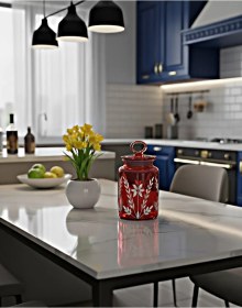 Resim Paşabahçe Kitchen Başak Dekorlu Büyük Boy Renkli Kavanoz 1515 Cc Şık Saklama Kabı Kırmızı 