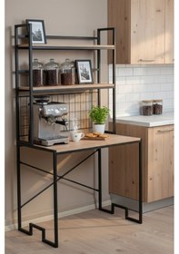 Resim Kahve Köşesi Ve Raf Ünitesi, Mutfak Bangosu, Çok Amaçlı Mutfak Rafı Ahşap - Siyah 