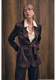 Resim Sateen Yılan Desenli Uzun Ceket - Kahve-136436 Kahve 