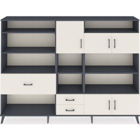 Resim Arges Dolap 13 Raflı 3 Çekmeceli 5 Kapaklı 220x30x163 Antrasit-aytaşı Aytası - Antrasıt 