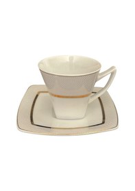 Resim 2 Kişilik Porselen Altın Yaldızlı Kahve Fincanı Beyaz - Gold 