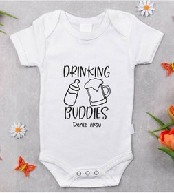 Resim Bitmeyenkartus Bk Kids Isimli Drinking Buddies Tasarımlı Bebek Body Zıbın - Mode Beyaz - Siyah 