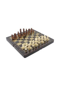 Resim Lüks Ahşap Maun Görünümlü Katlanabilir 3 Ü 1 Arada Satranç Dama Tavla Seti 34 X 34 Cm Oyun Takımı 