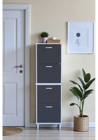 Resim Eliusta Elenio 52 Cm Genişlik Antrasit Renk Ayaklı 4 Kapaklı Ayakkabılık 52x168x26 Cm Ayakkabılık Antrasit 