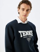 Resim Bisiklet Yaka Şardonlu Pamuk Karışımlı Slogan İşlemeli Sweatshirt 