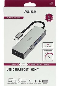 Resim Hama Hm.200107 Usb-c 3.2 Adaptör, 2xusb-a, 1xusb-c, 1xhdmı Usb Hub Gri Renk-Gri 