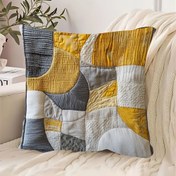 Resim 1 adet Modern Hardal & Gri Yama 45.72x45.72 cm Çift Taraflı Yastık Kılıfı - Dokulu Polyester, Fermuarlı Kapatma, Makinede Yıkanabilir - Çeşitli Oda Dekorasyonu İçin İdeal (Yastık İçi Dahil Değildir), Hardal Yastıkları, Her Türlü Oda Dekorasyonu 
