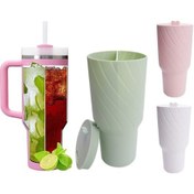 Resim Dancemonkey Stanley Cup İçin 2 Bölmeli Silikon Bardak, 40oz Bej Bej 