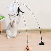 Resim 1 adet Kedi Teaser Oyuncak - Etkin Oyunlar için Esnek Tel Çubuğu ve Güçlü Emme Kupası Tabanı, Kendi İçin Eğlence İçin Doğal Tüyler ile Tüm Kediler için, Pil Olmadan 