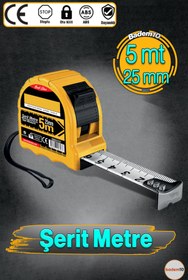 Resim Badem10 Şantiye Şerit Metre Darbeye Dayanıklı Kilitli 5 Metre x 25 mm Oto Kilitli Mezura Ölçüm Aleti 