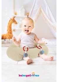 Resim Çıngıraklı Bej Bebe Yatmaz Bebek Oturma Destek Minderi Bebek Koltuğu 