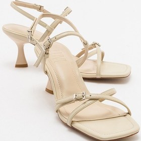 Resim Luvishoes Nebel Ekru Cilt Kadın Topuklu Sandalet Ekru 