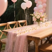 Resim Altın Yaprak ve Çiçek Tasarımı ile Zarif İnci Tüll Masa Koşusu - Düğün, Sevgililer Günü ve Parti Süslemeleri için Mükemmel, 100g/ Polyester, Makine Yapımı, Hawaii Temalı, Düğün Süslemesi 